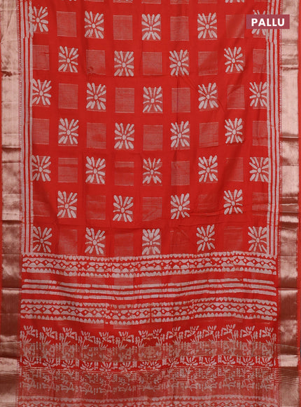 Orange Semi Chanderi Saree - Batik Prints