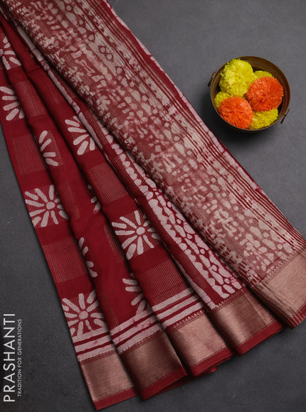 Maroon Semi Chanderi Saree - Batik Prints