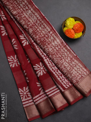 Maroon Semi Chanderi Saree - Batik Prints
