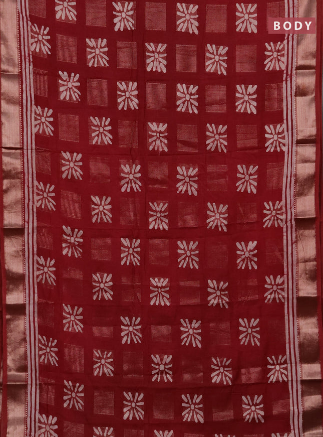 Maroon Semi Chanderi Saree - Batik Prints