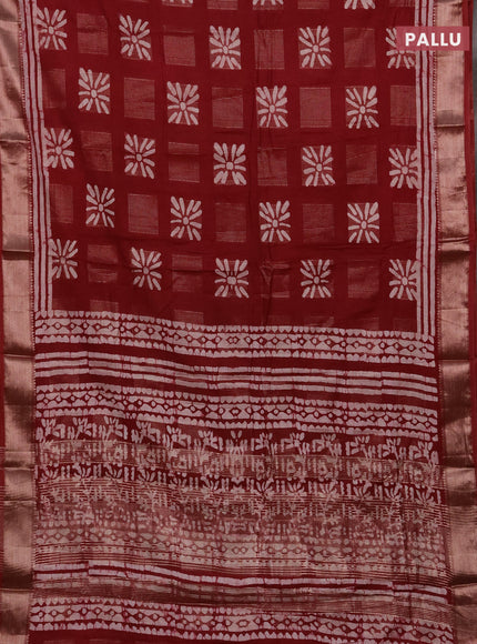 Maroon Semi Chanderi Saree - Batik Prints