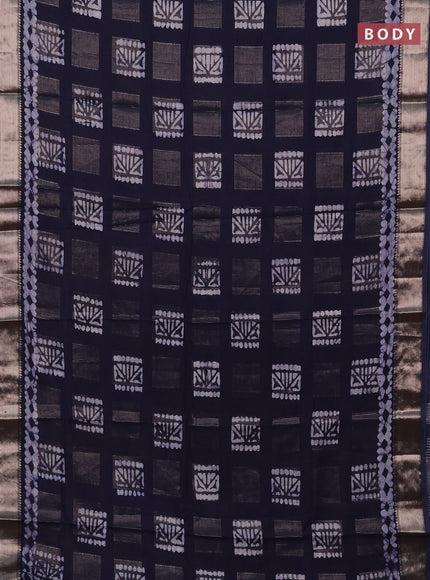 Navy Blue Semi Chanderi Saree - Batik Prints