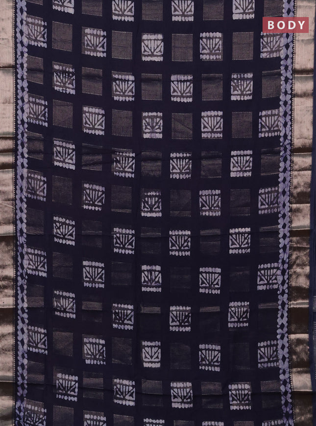 Navy Blue Semi Chanderi Saree - Batik Prints