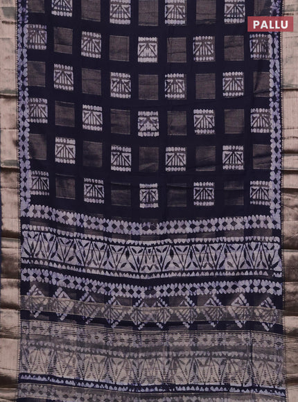 Navy Blue Semi Chanderi Saree - Batik Prints