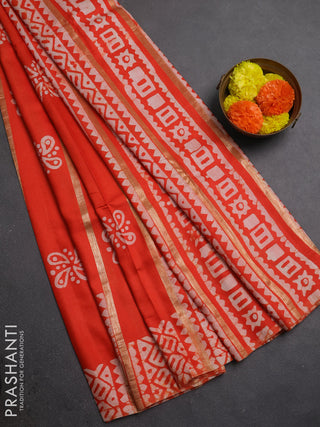 Orange Semi Chanderi Saree - Batik Prints