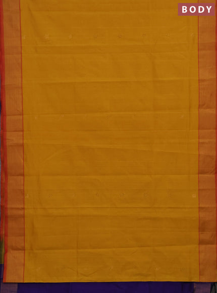 Mustard Yellow & Violet Semi Silk Cotton Saree - Buttas