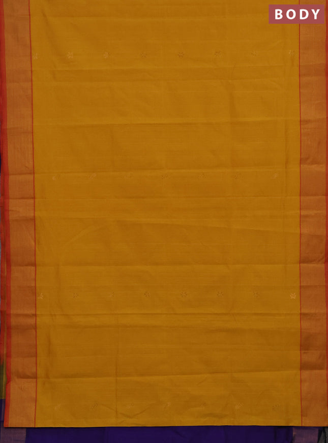 Mustard Yellow & Violet Semi Silk Cotton Saree - Buttas