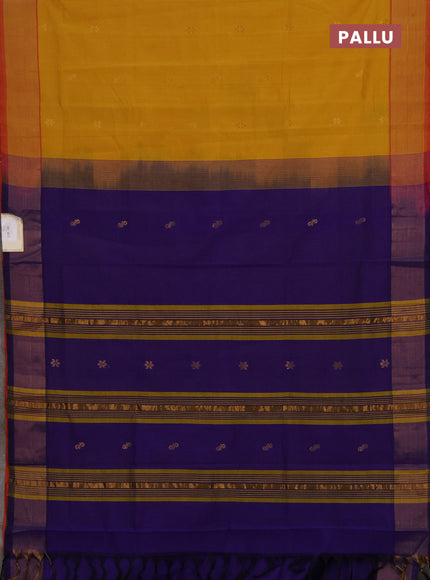 Mustard Yellow & Violet Semi Silk Cotton Saree - Buttas