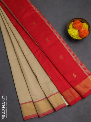 Beige & Red Semi Silk Cotton Saree - Buttas