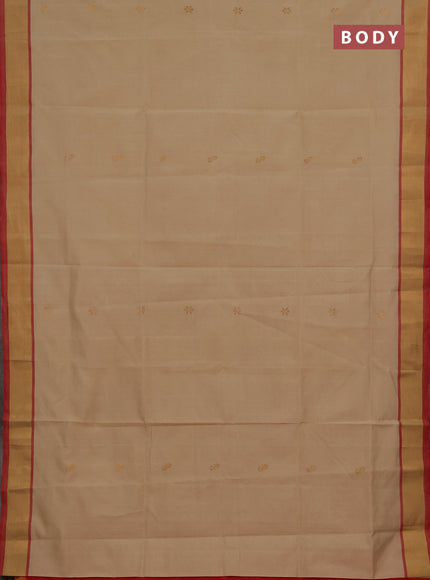 Beige & Red Semi Silk Cotton Saree - Buttas
