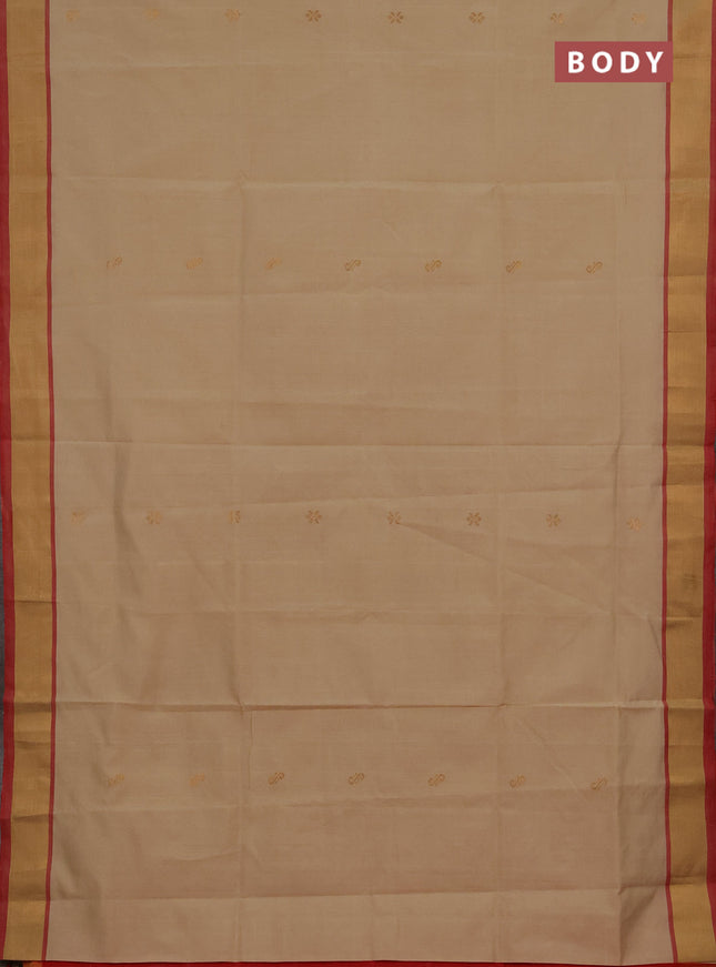 Beige & Red Semi Silk Cotton Saree - Buttas
