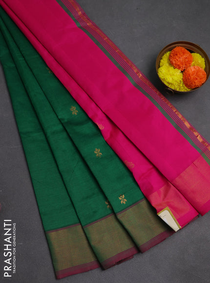 Green & Pink Semi Silk Cotton Saree - Buttas