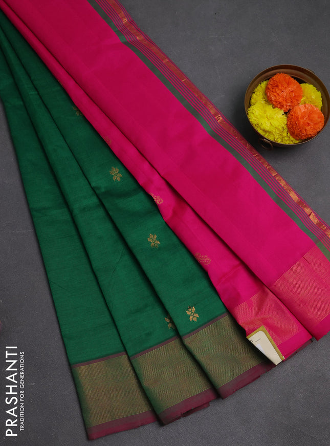 Green & Pink Semi Silk Cotton Saree - Buttas