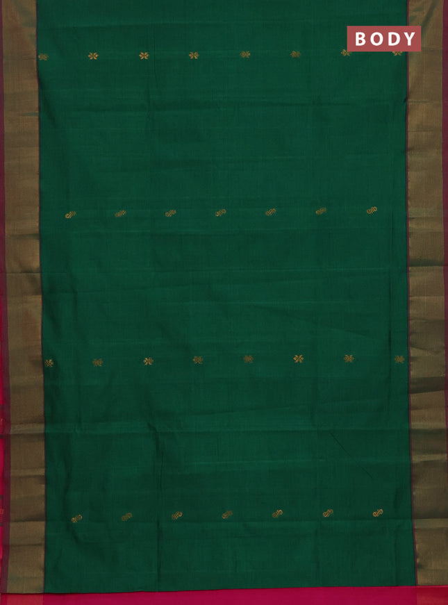 Green & Pink Semi Silk Cotton Saree - Buttas