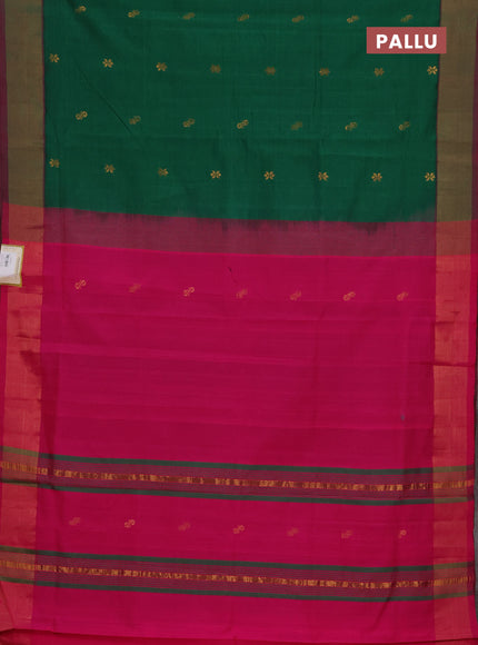 Green & Pink Semi Silk Cotton Saree - Buttas