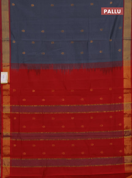 Grey & Red Semi Silk Cotton Saree - Buttas