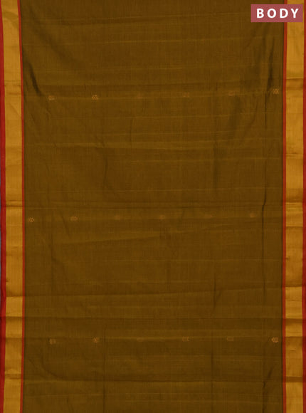 Mustard Green & Red Semi Silk Cotton Saree - Buttas