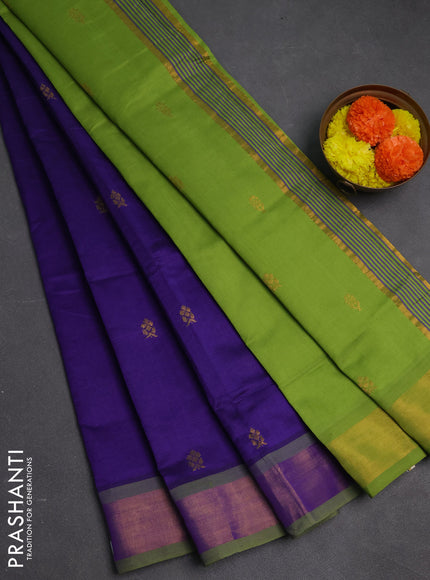Blue & Green Semi Silk Cotton Saree - Buttas