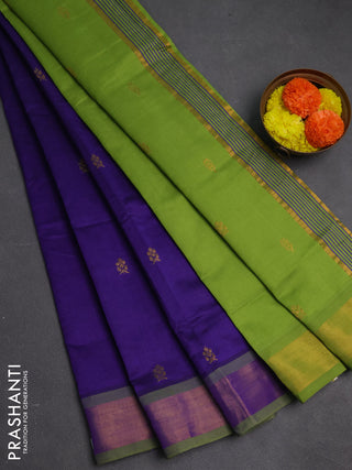 Blue & Green Semi Silk Cotton Saree - Buttas