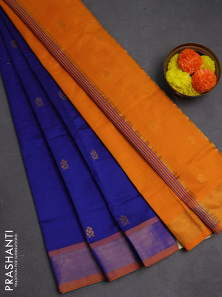 Blue & Orange Semi Silk Cotton Saree - Buttas