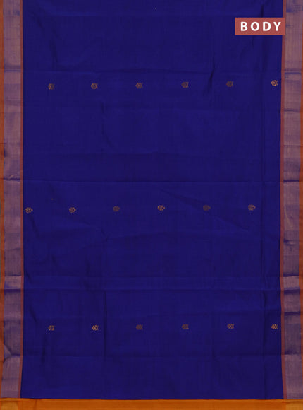 Blue & Orange Semi Silk Cotton Saree - Buttas