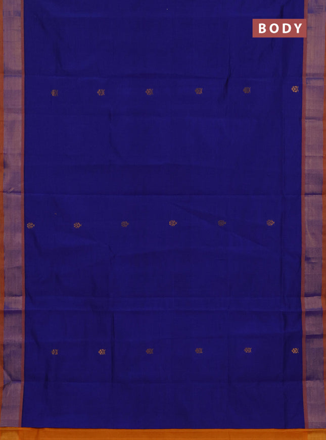 Blue & Orange Semi Silk Cotton Saree - Buttas