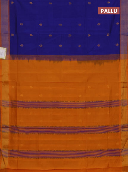 Blue & Orange Semi Silk Cotton Saree - Buttas