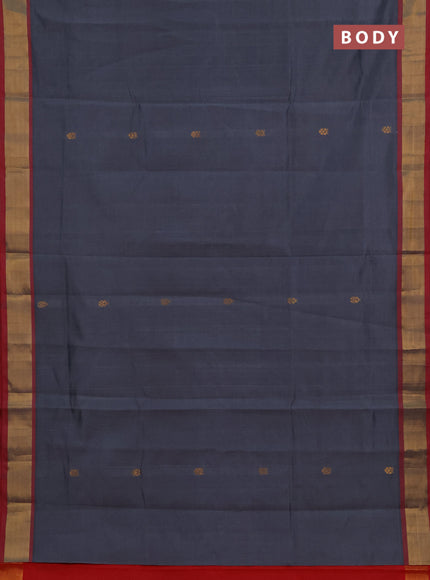 Grey & Red Semi Silk Cotton Saree - Buttas