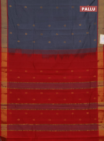 Grey & Red Semi Silk Cotton Saree - Buttas