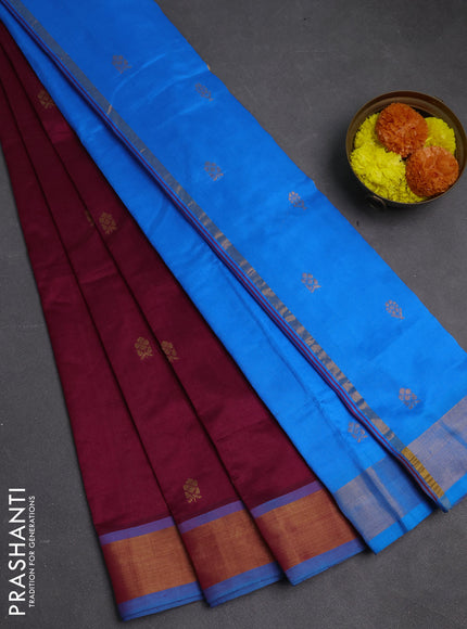 Magenta Pink & Cs Blue Semi Silk Cotton Saree - Buttas