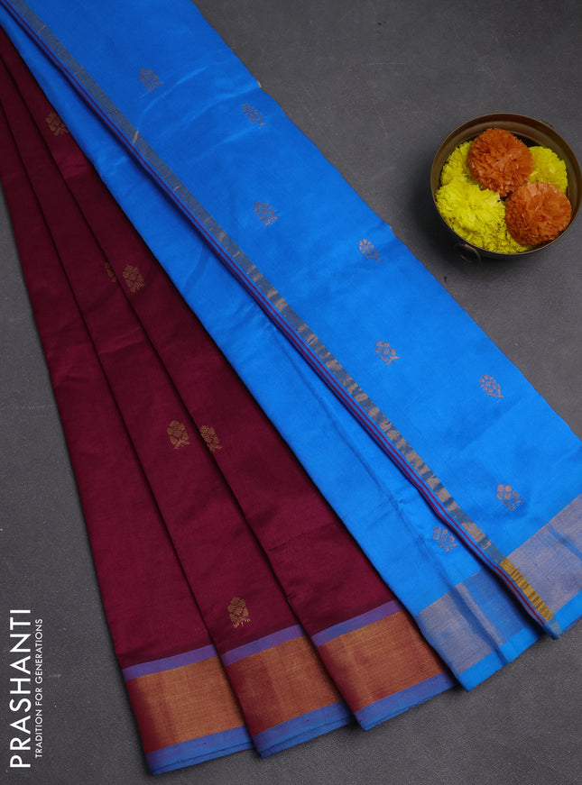Magenta Pink & Cs Blue Semi Silk Cotton Saree - Buttas