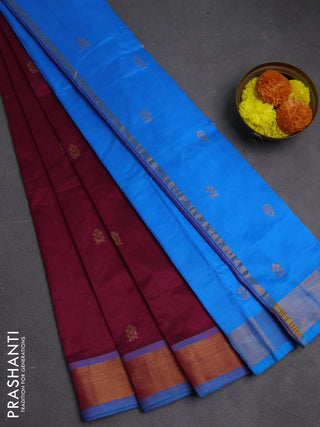 Magenta Pink & Cs Blue Semi Silk Cotton Saree - Buttas