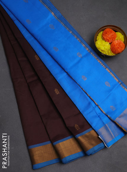 Coffee Brown & Cs Blue Semi Silk Cotton Saree - Buttas