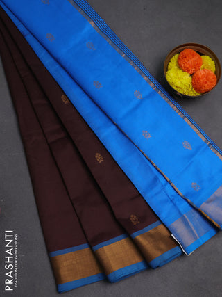 Coffee Brown & Cs Blue Semi Silk Cotton Saree - Buttas