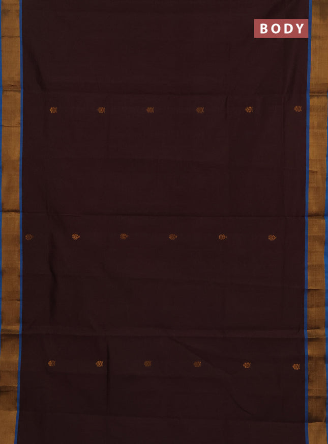 Coffee Brown & Cs Blue Semi Silk Cotton Saree - Buttas