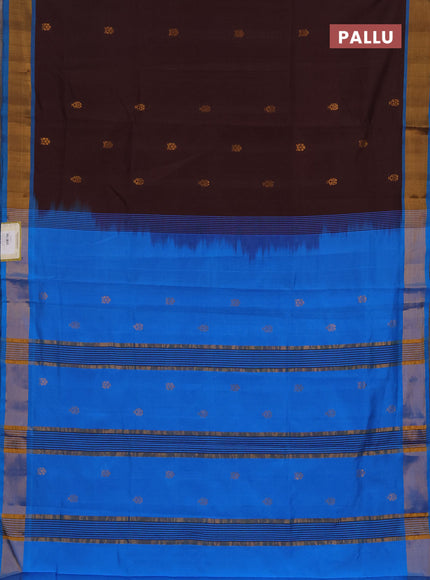 Coffee Brown & Cs Blue Semi Silk Cotton Saree - Buttas