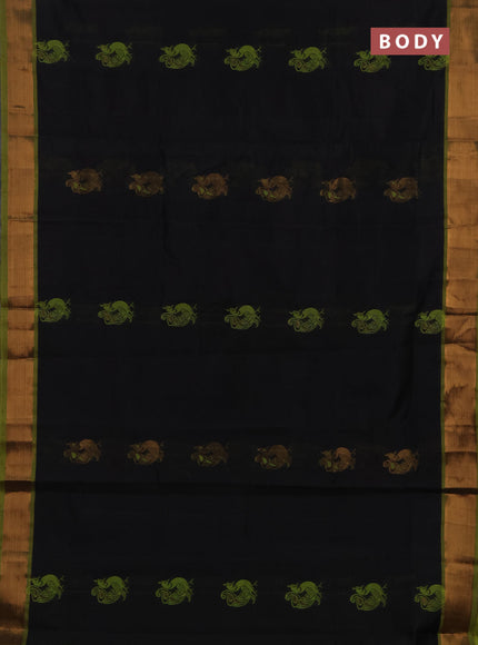 Black & Green Semi Silk Cotton Saree - Buttas