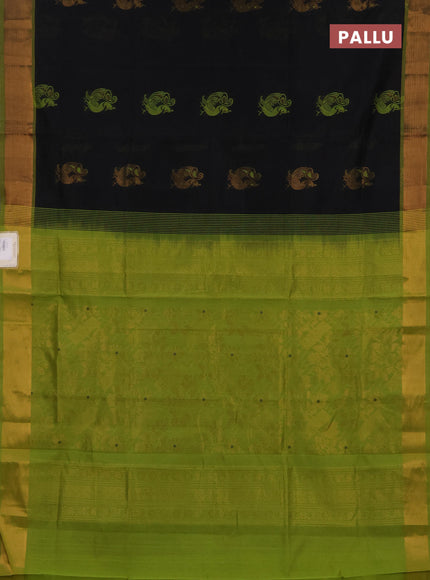 Black & Green Semi Silk Cotton Saree - Buttas