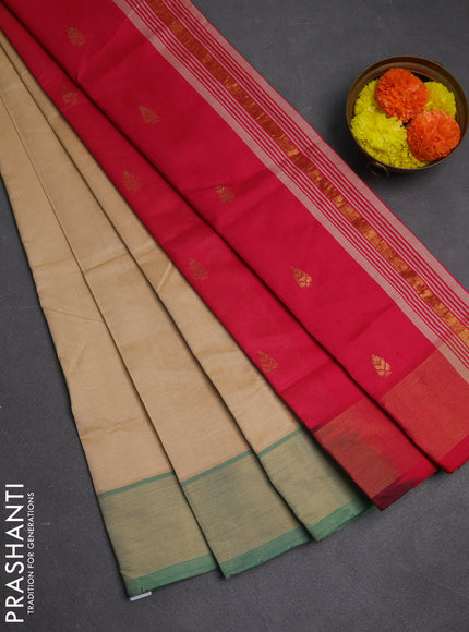 Sandal & Pink Semi Silk Cotton Saree - Buttas
