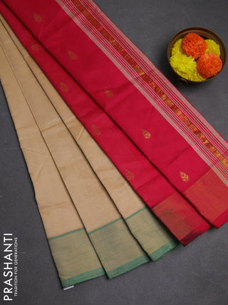 Sandal & Pink Semi Silk Cotton Saree - Buttas