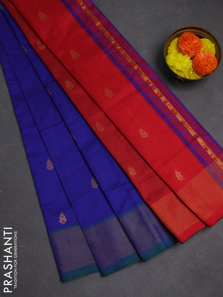 Blue & Red Semi Silk Cotton Saree - Buttas