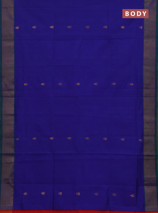 Blue & Red Semi Silk Cotton Saree - Buttas