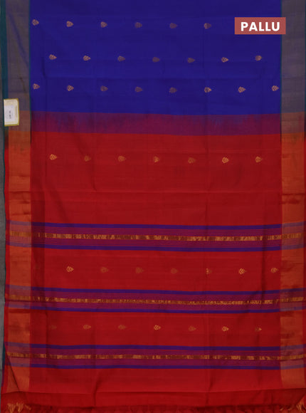 Blue & Red Semi Silk Cotton Saree - Buttas