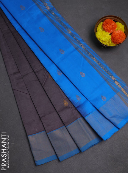 Grey & Cs Blue Semi Silk Cotton Saree - Buttas