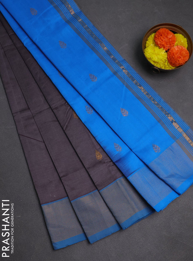 Grey & Cs Blue Semi Silk Cotton Saree - Buttas