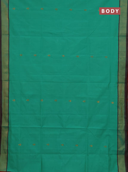 Teal Green & Red Semi Silk Cotton Saree - Buttas