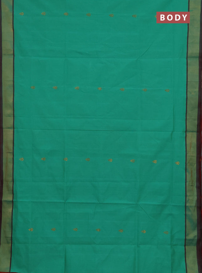Teal Green & Red Semi Silk Cotton Saree - Buttas