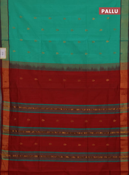 Teal Green & Red Semi Silk Cotton Saree - Buttas