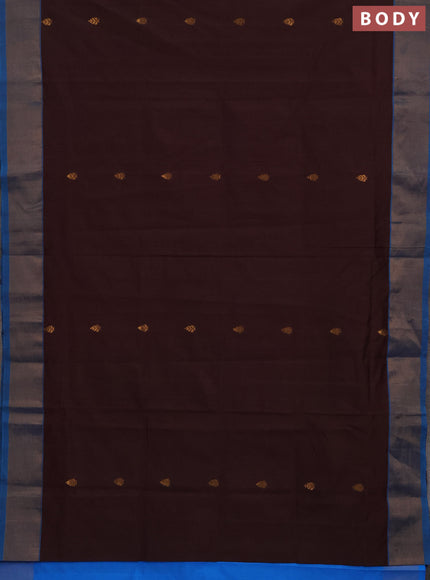 Coffee Brown & Cs Blue Semi Silk Cotton Saree - Buttas