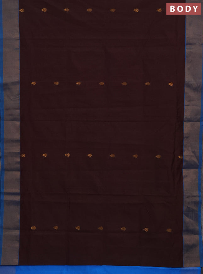 Coffee Brown & Cs Blue Semi Silk Cotton Saree - Buttas